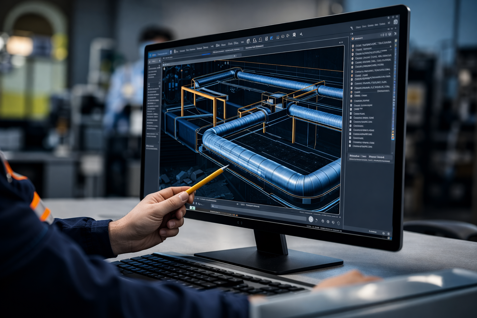 Inženjer i industrijski sistem ventilacije